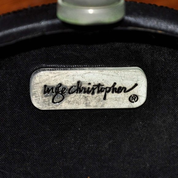 Inge Christopher Floral Seed Bead Evening Purse Black & Silver Clasp Closure - Picture 6 of 8